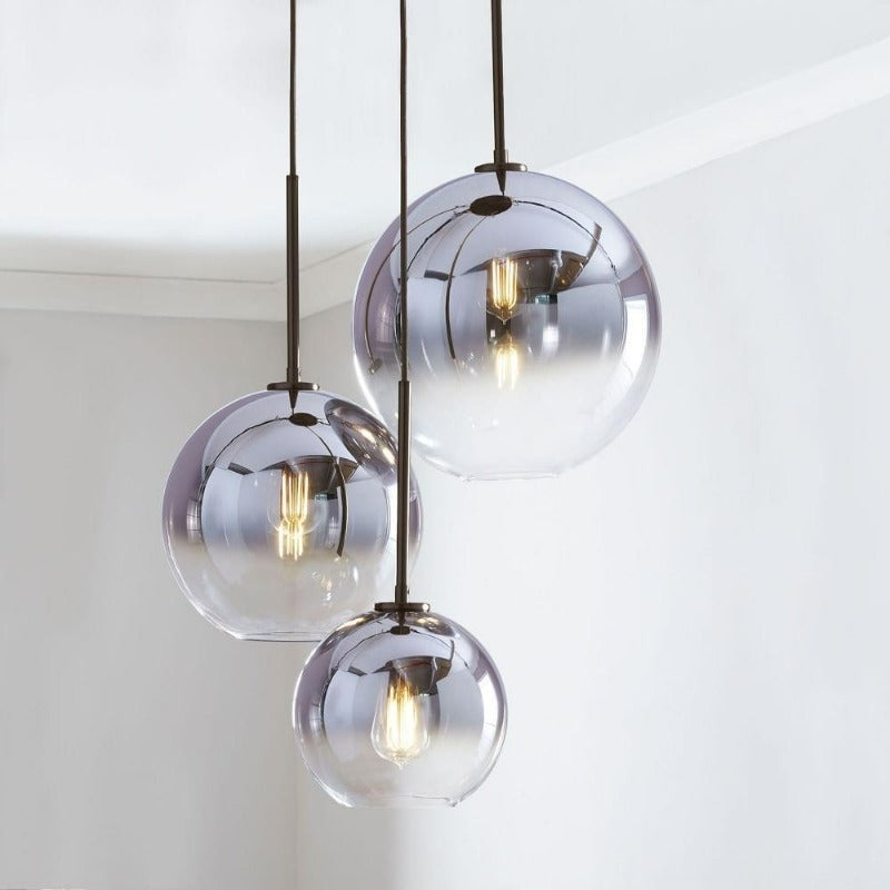 Pendant Lights Mixed Glass Globes Staggered Cluster Gold Hardware