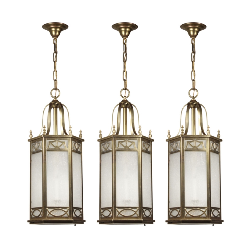 Pendant Lights Pair Antique Brass White Glass Bowl Shades