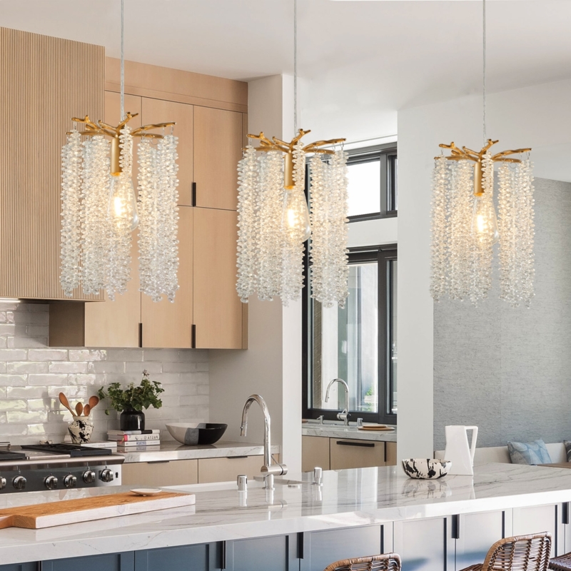 Pendant Lights, Polished Chrome, Waterfall Bead Detailing, Glam