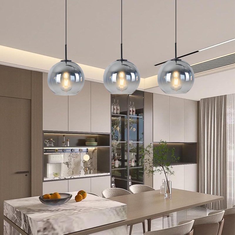 Pendant Lights Silver to Clear Gradient Glass Globes Black Hardware