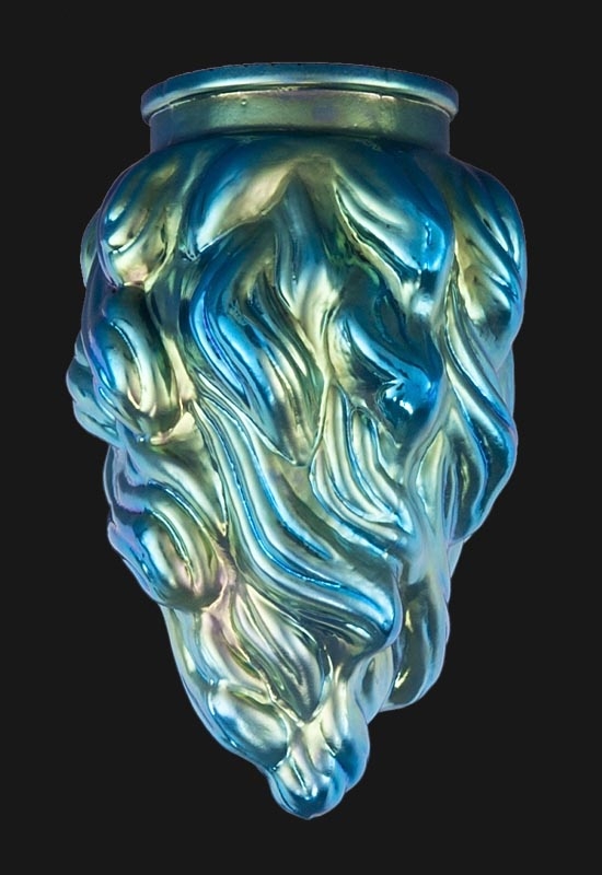 Pendant Shade: Blue Iridescent Art Glass Flame Shape Scalloped