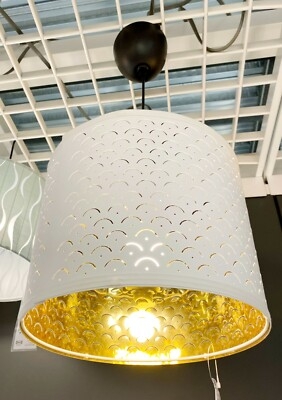Perforated Lamp Shade, White with Brass Interior Scandi