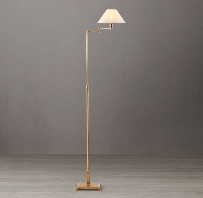 Petite Candlestick Linen Shade Swing-Arm Floor Lamp | RH