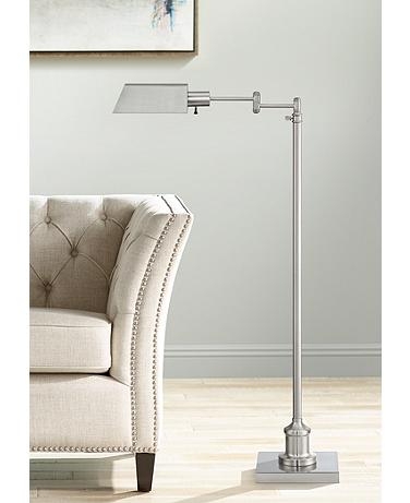 Pharmacy Floor Lamp Brushed Silver Swing Arm Adjustable Height