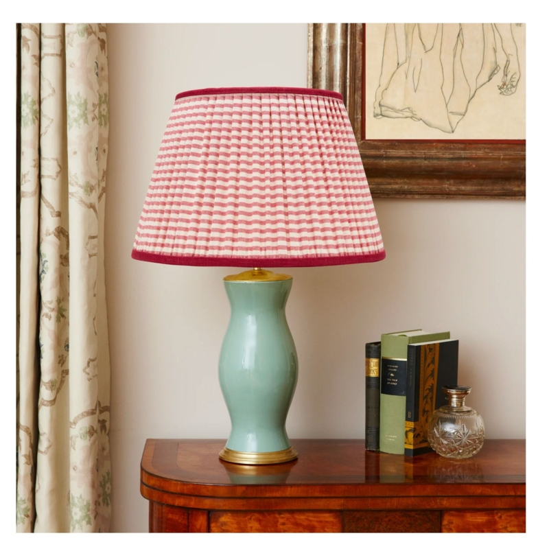 Pleated Lamp Shade, Red Striped Pattern, Traditional Empire Shape