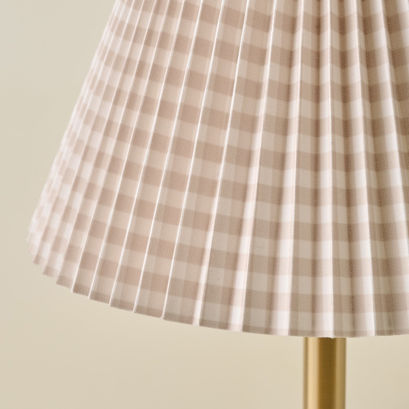 Pleated Lamp Shade Tan Gingham Pattern Empire Shape Cottagecore