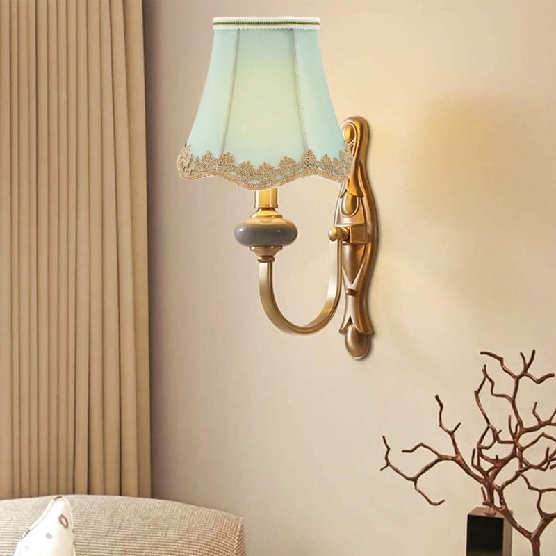 Pleated Lampshade Sage Green Fabric Turned Wood Base Traditional