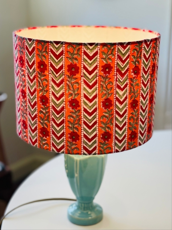 Plum Pink Stripes Drum Lamp Shade Block Print Texture Bohemian Lighting