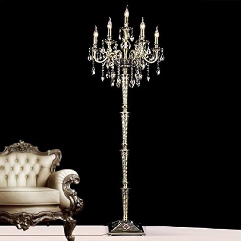 Polished Chrome Candelabra Floor Lamp with Faceted Crystal Droplets