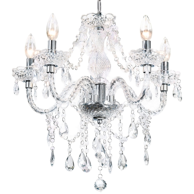 Polished Chrome Chandelier with Cascading Beads and Curved Arms.
