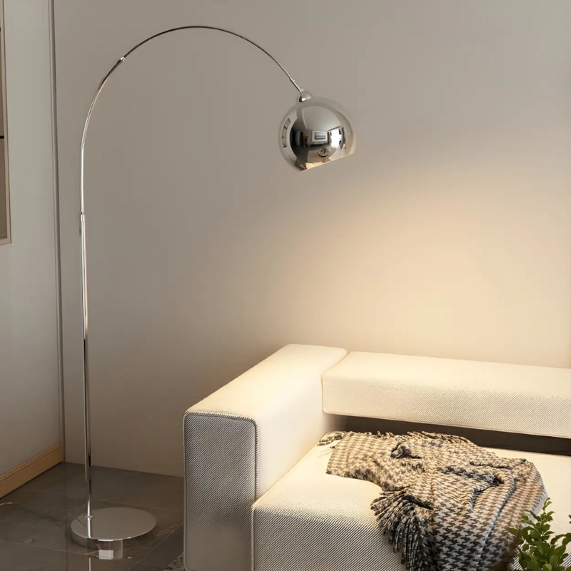 Polished Chrome Dome Floor Lamp: Adjustable Arc for Reading Corner