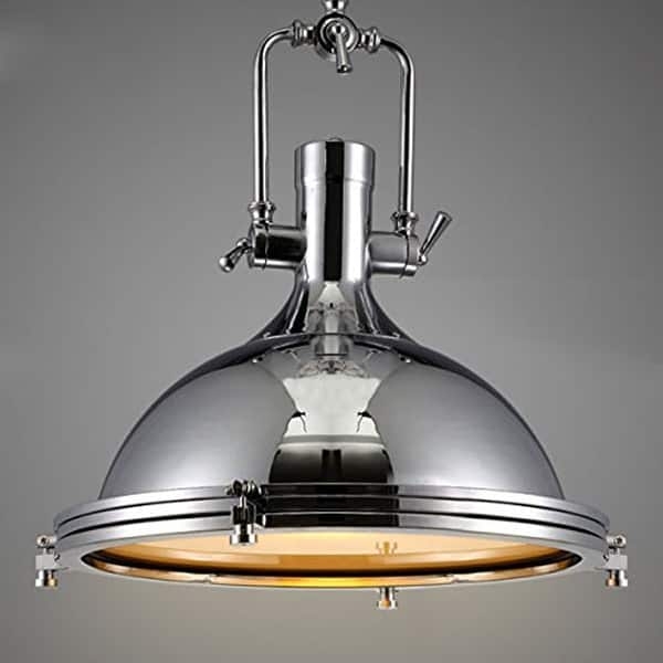 Polished Chrome Dome Pendant Light Frosted Diffuser Industrial Warehouse