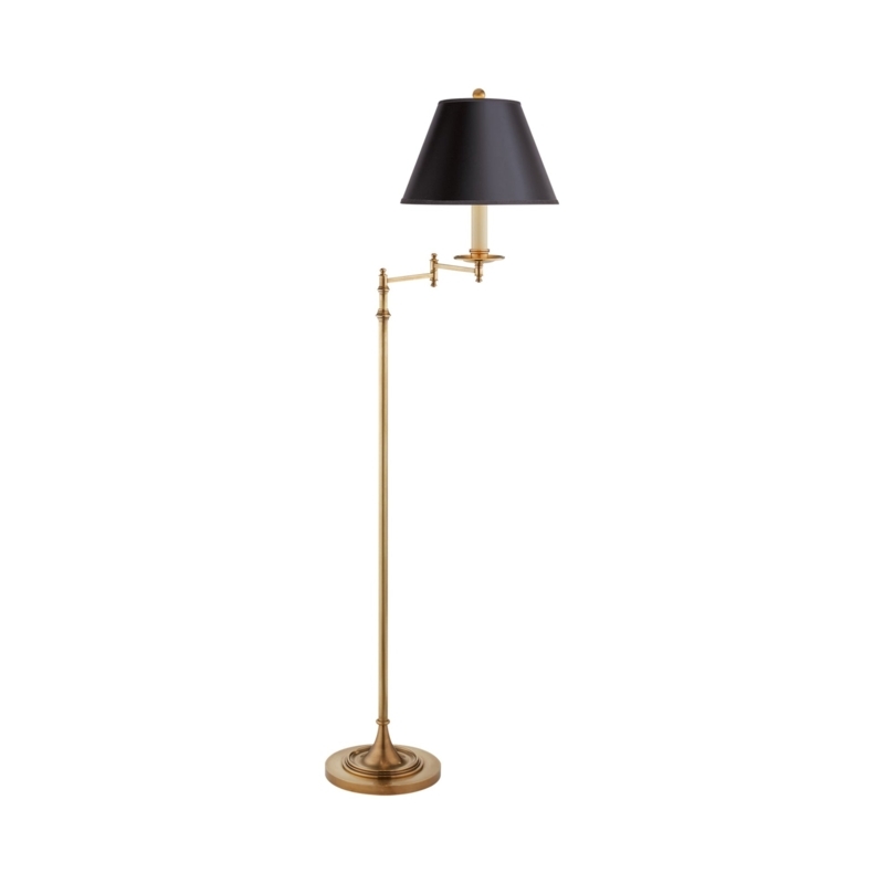 Polished Metallic Floor Lamp in Sophisticated Navy Sofa Corner