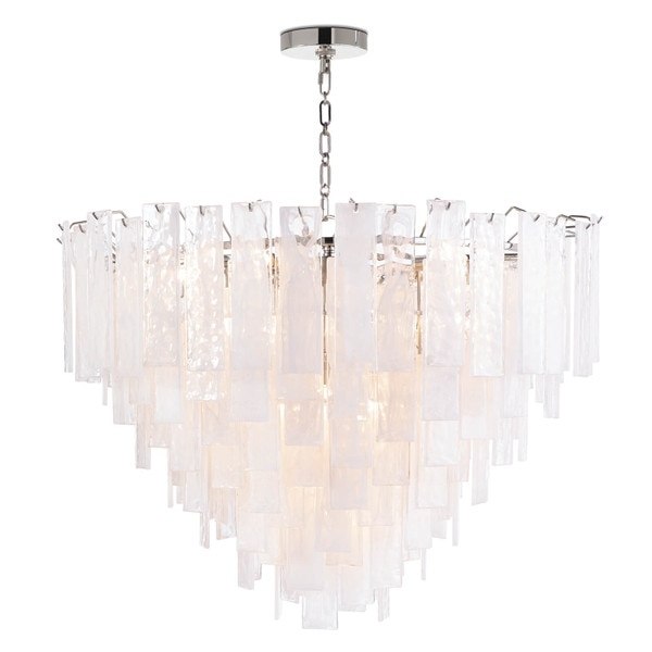 Polished Nickel Chandelier Textured Crystalline Glass Tiered Glam