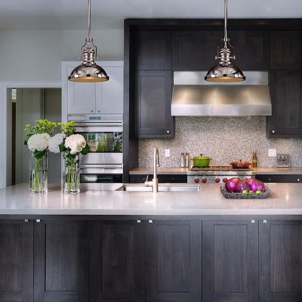 Polished Nickel Dome Pendant Light Oversized Bolts Industrial Fixture