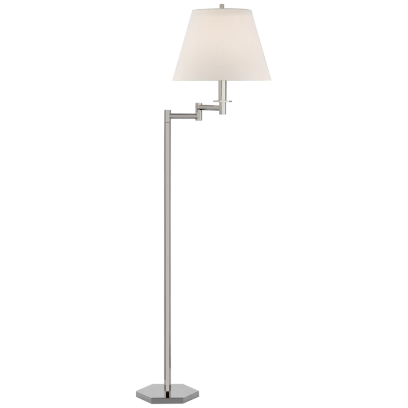 Polished Nickel Floor Lamp for Reading Nook with Tapered Shade