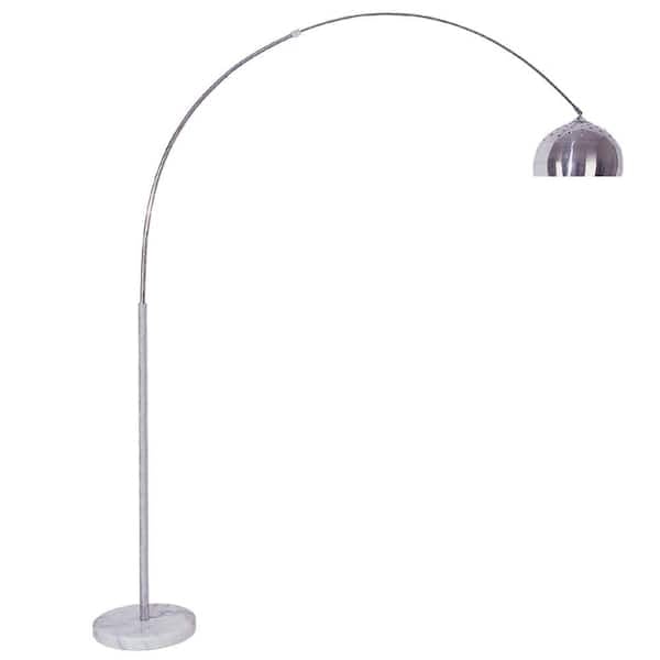 Polished Silver Arched Floor Lamp: Marble Base & Dome Shade