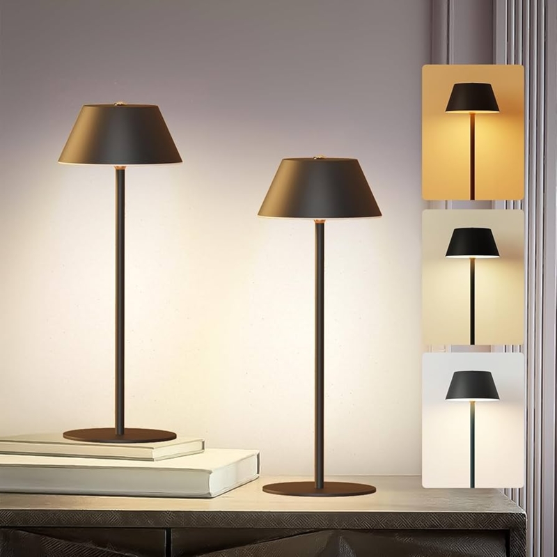 Portable Table Lamps Cordless Design Matte Black Rechargeable Set