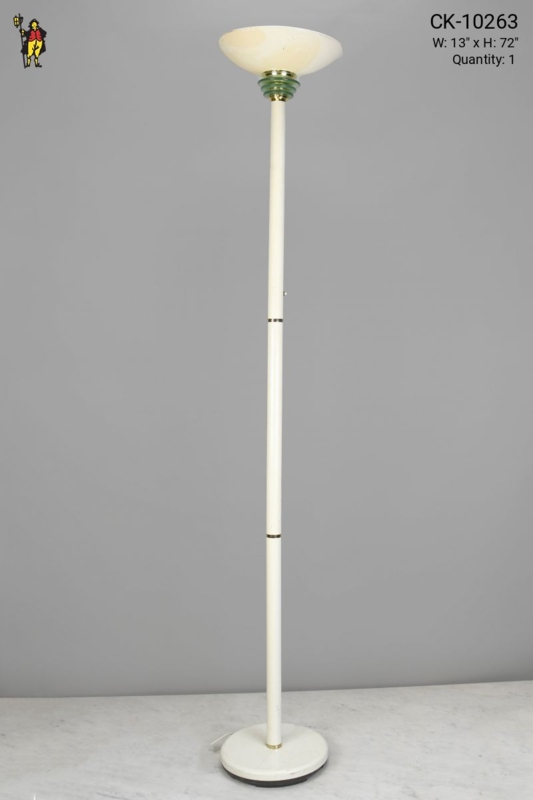Postmodern White Torchiere Floor Lamp with Sculptural Tiered Base