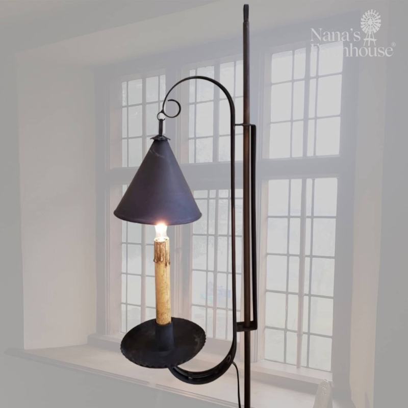 Primitive Floor Lamp Curved Arm, Primitive Black Metal Lighting