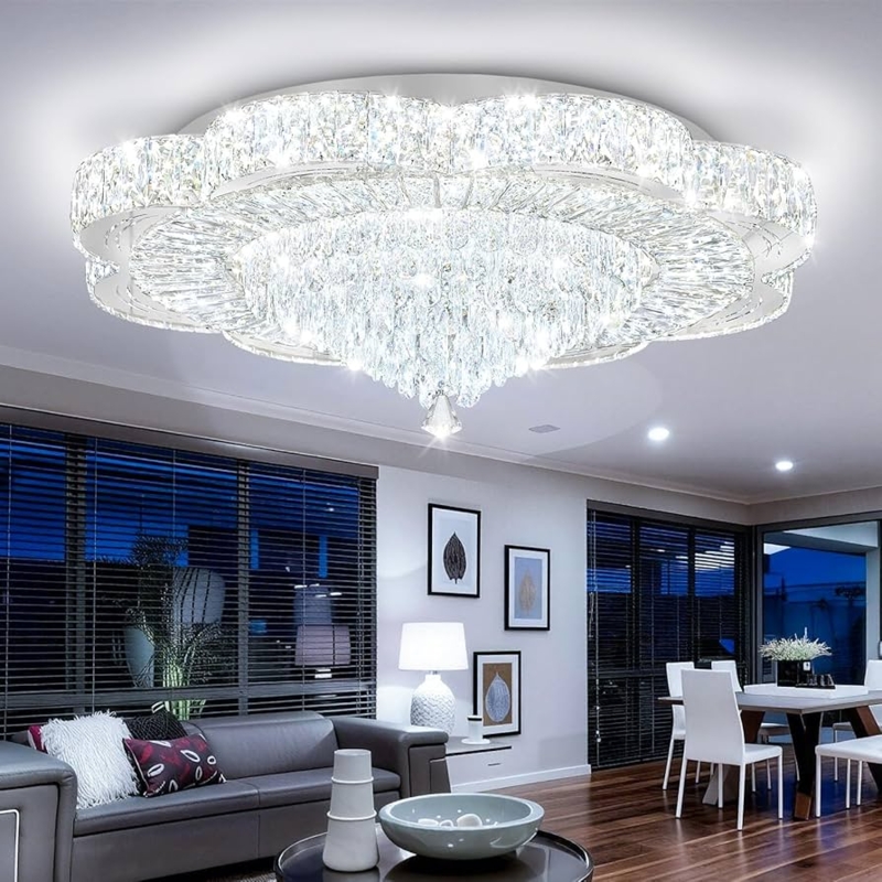 Raindrop Crystal Chandelier Polished Silver Round Tiered Glam