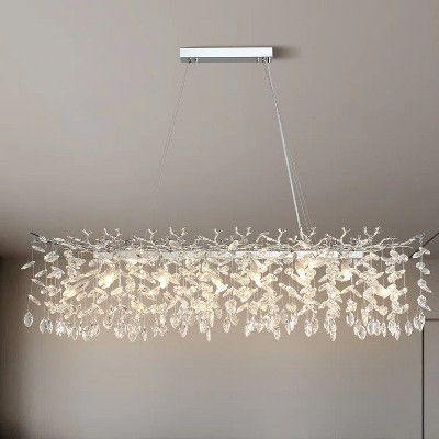 Rectangular Chandelier: Glam Polished Chrome Multi-Tiered Crystal Lamp
