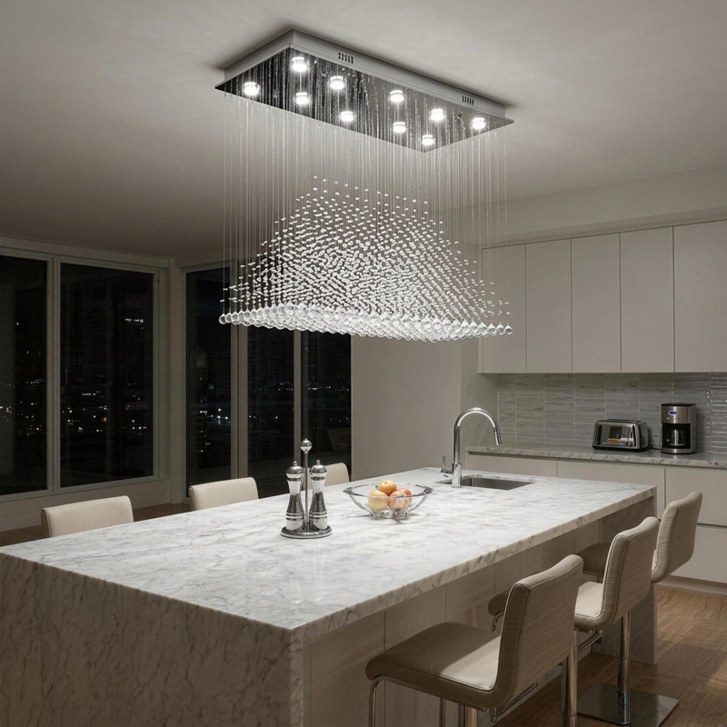 Rectangular Chandelier: Modern Crystal Pyramid Tier Island Lighting