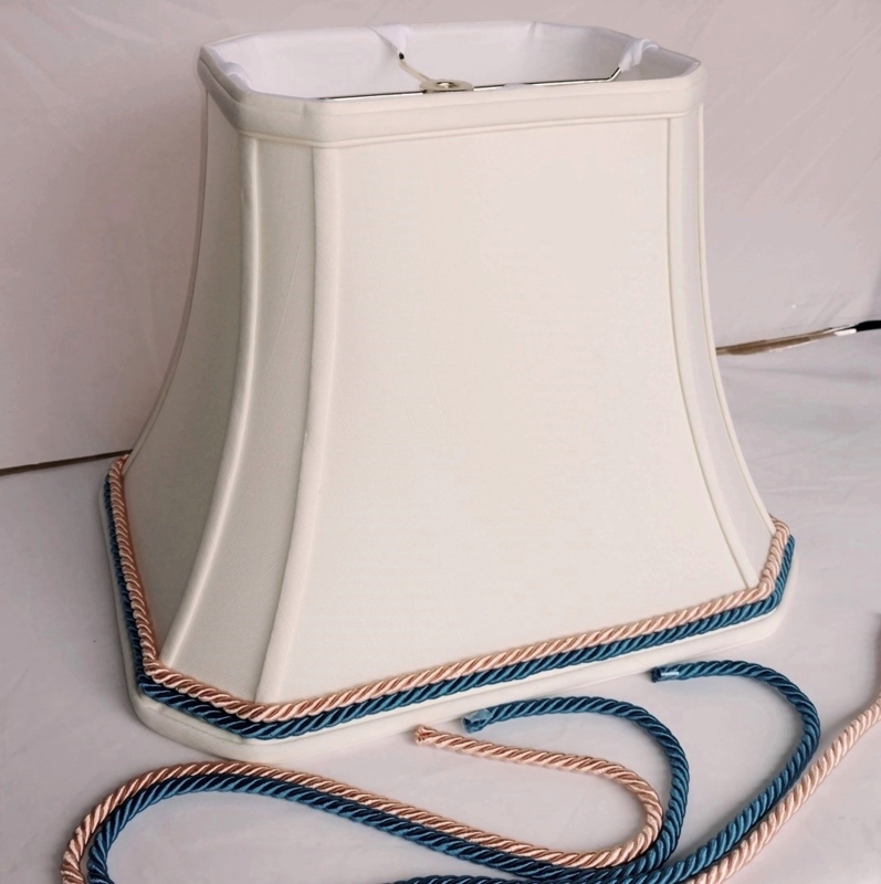 Rectangular Lamp Shade Brown Trim Tailored Hardback