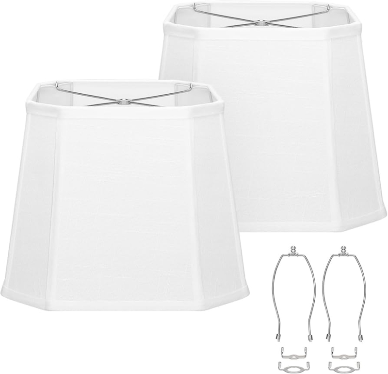 Rectangular Lamp Shades Set, White Linen, Cut Corners