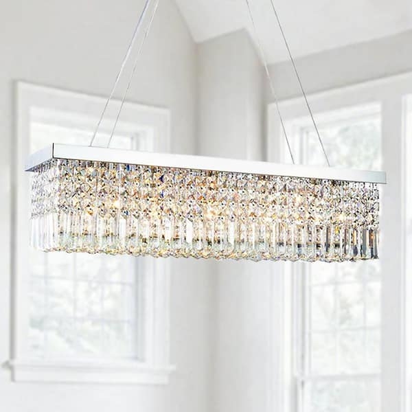 Rectangular Linear Chandelier Cascading K9 Crystals Polished