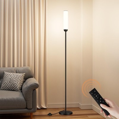 Remote Controlled Floor Lamp, Arched Arm Fabric Shade Matte