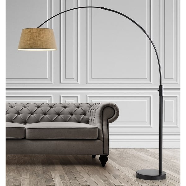 Retractable Arch Arm Floor Lamp with White Empire Shade, Black