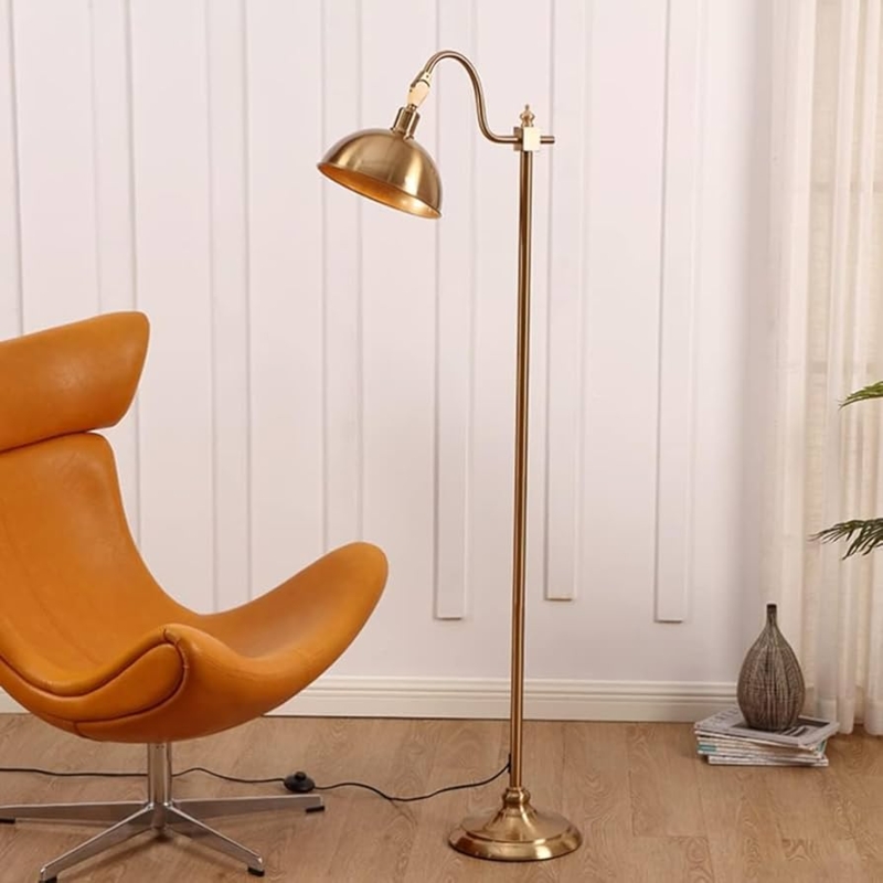 Retro Floor Lamp Slender Copper Dome Shade Mid Century