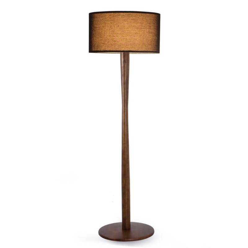 Retro Living Room Floor Lamp Walnut Tripod Black Drum Shade