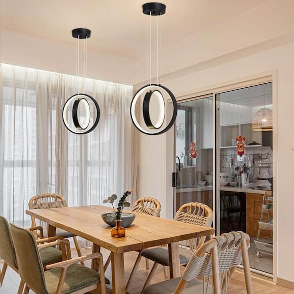 Ring Chandelier in Matte Black with Integrated LED Concentric Rings
