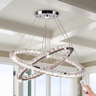 Ring Chandelier with Oval Silhouette and Faceted Crystal Prisms