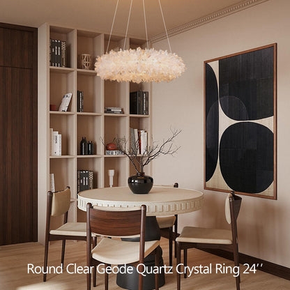 Ring Pendant Light Geode Crystal Segments Integrated LED Halo Luxury