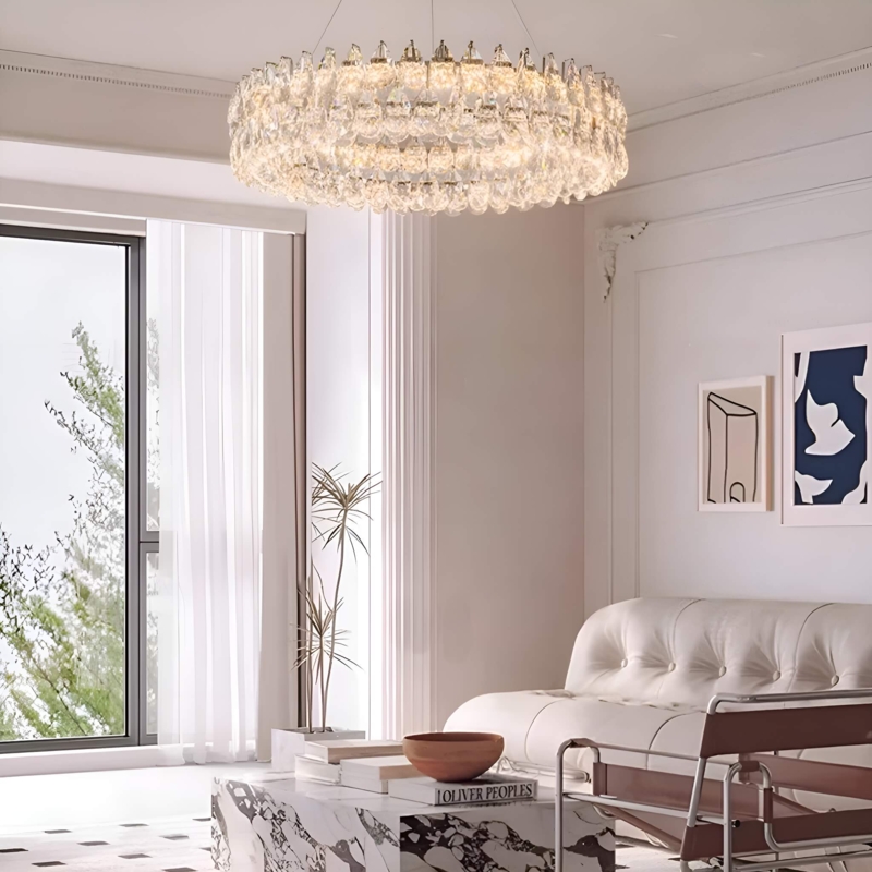 Ring Pendant Light, Large Crystal Halo Silhouette, Modern Living Room