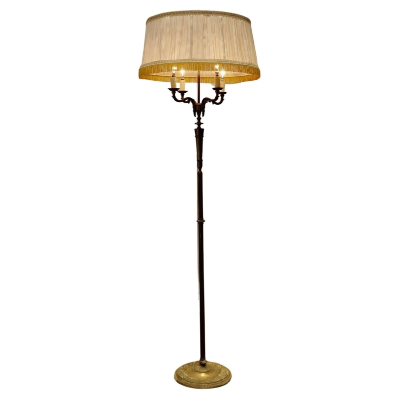 Rococo Antique Gold Four-Arm Candelabra Floor Lamp with Scrolled Base