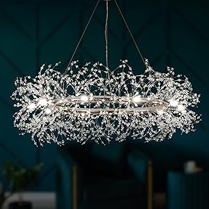 Round Chrome Crystal Chandelier Modern Glam Dining Room Lighting Large