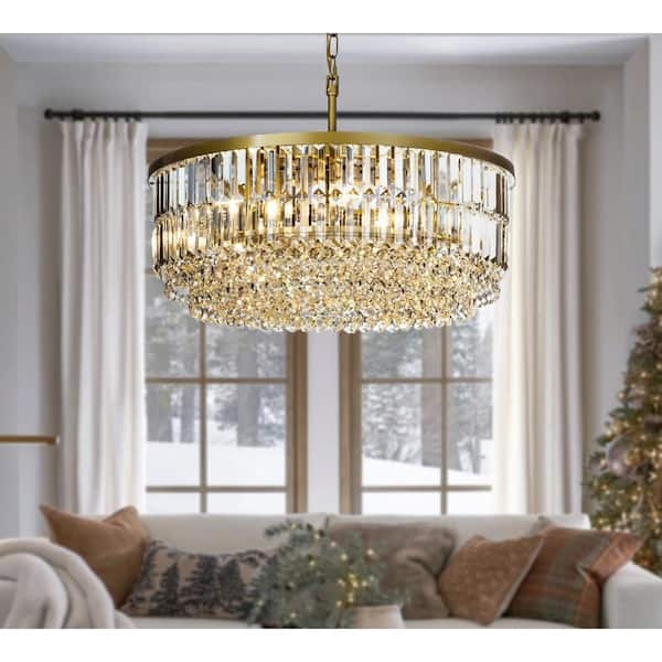 Round Crystal Drum Light, Brushed Finish Vertical Prisms Elegant