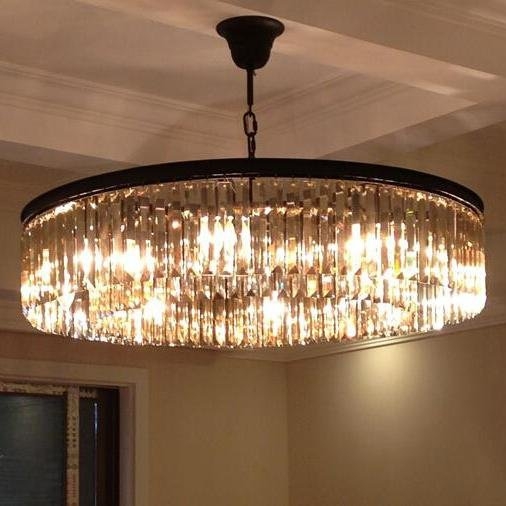 Round Glass Prism Chandelier, Concentric Tiered Design, Glam Style.