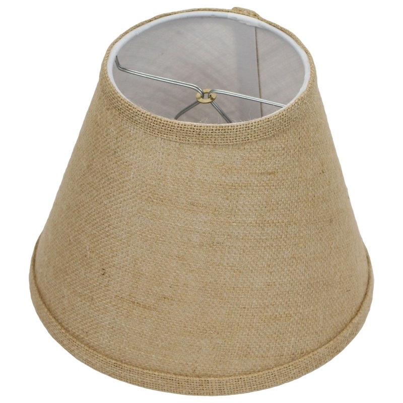 Round Lampshade with Bulb Clip Attachment, Neutral Tan Woven Texture.