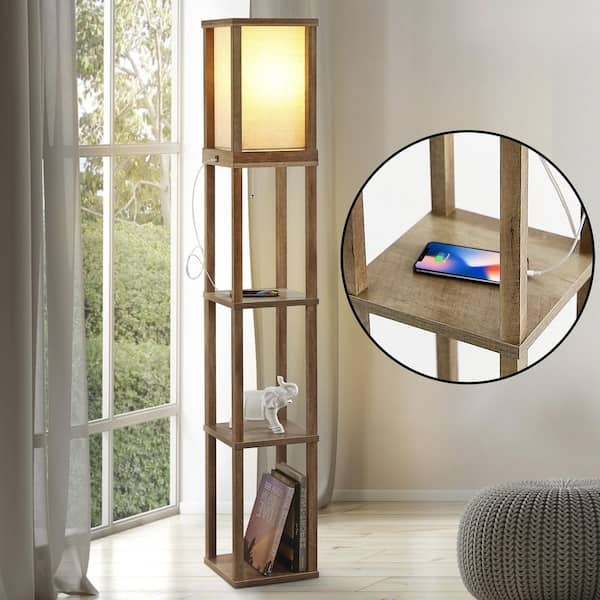 Rustic Bohemian Etagere Floor Lamp with Pull Chain Switch