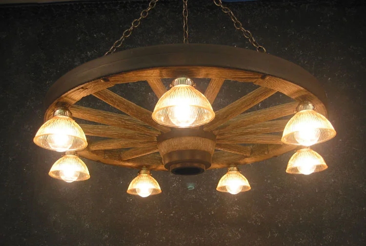 Rustic Dark Bronze Wagon Wheel Chandelier with Integrated Downlights
