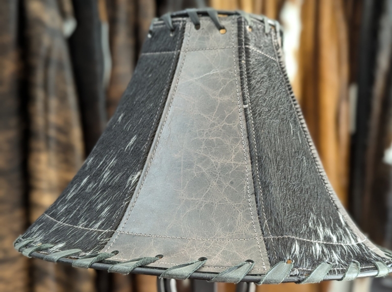 Rustic Empire Lampshade in Mottled Hide with Whipstitch Edging