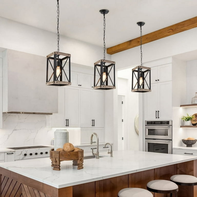 Rustic Farmhouse Pendant Light Square Wood Cage X-Brace