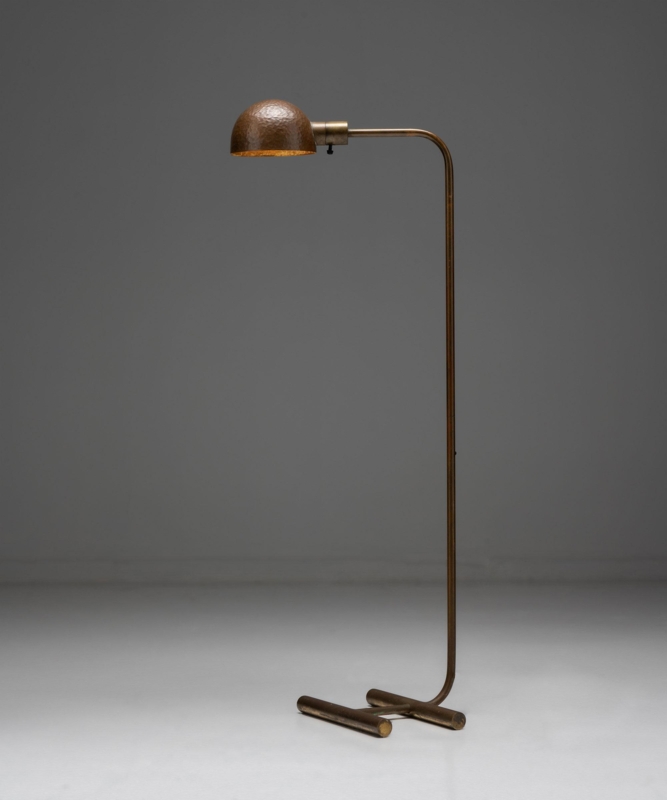 Rustic Floor Lamp Hammered Metal Base Tapered Linen Shade