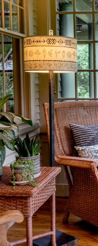 Rustic Floor Lamp with Reclaimed Wood Base and Botanical Shade