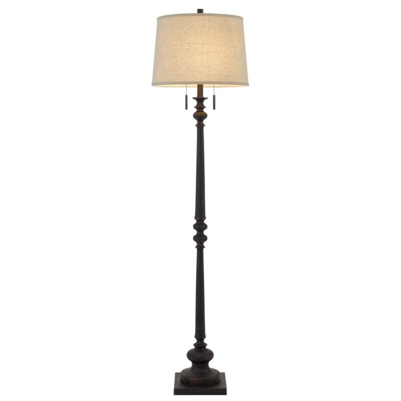 Rustic Iron Floor Lamp with Tiered Base and Dual Pull Chains